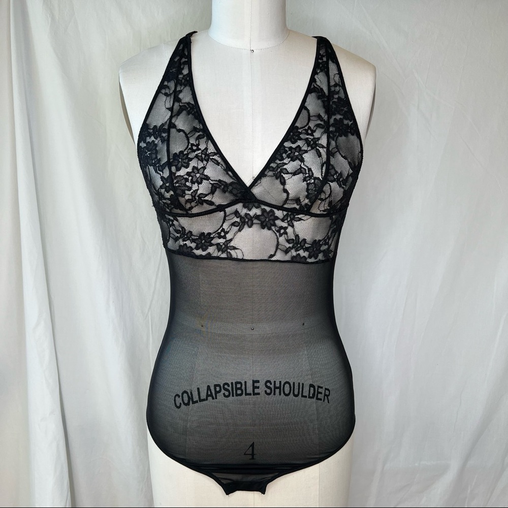 NWT Moss Copenhagen Black Lace and Mesh Bodysuit Teddy Size Small